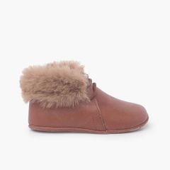 Botas bebé atacadores e gola pelinho Couro