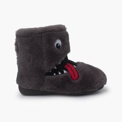 Pantufas bota inverno desenho monstro Cinzento