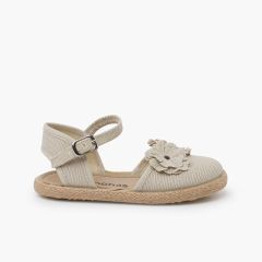Alpercatas flores fivela fina Bege