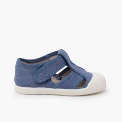 Sandálias menino lona eco biqueira borracha Azul Jeans