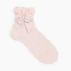 Meias cerimónia punho de tule e laço Nude