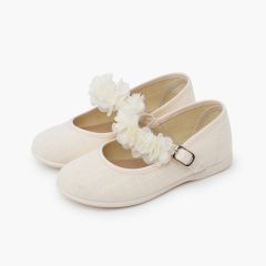 Merceditas cerimónia tira de flores Bege