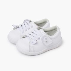 Sapatilhas pele lavável atacadores elásticos Branco