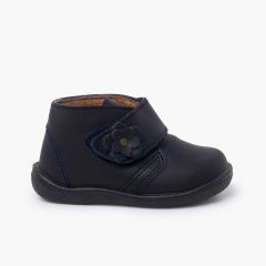 Botas menina pele lavável flor Azul Marinho