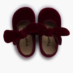 Merceditas menina laço veludo fecho aderente Bordeaux