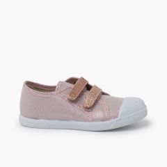 Sapatilhas maleáveis dupla tira aderente brilhos Rosa