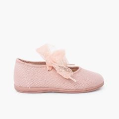 Merceditas laço grande tule plumeti Rosa Pálido