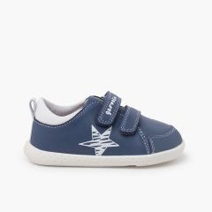Sapatilhas pele soft estrela fecho aderente Azul