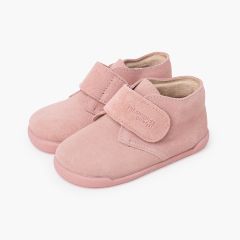 Botas barefoot camurça fecho aderente Rosa