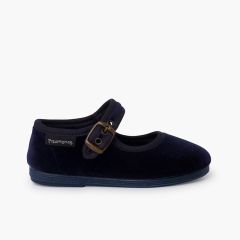Merceditas veludo fivela ouro velho Azul Marinho