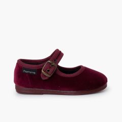 Merceditas veludo fivela ouro velho Bordeaux