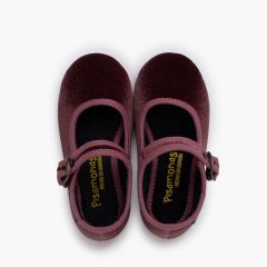 Merceditas veludo fivela ouro velho Rosa Velho