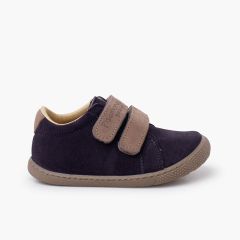 Sapatilhas barefoot dupla tira aderente camurça Azul tiras cinzento