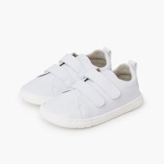 Sapatilhas barefoot escolares dupla tira aderente Branco