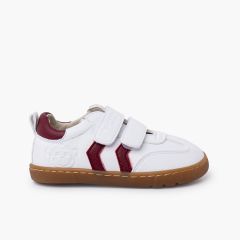 Sapatilhas brancas barefoot crianças riscas laterais Bordeaux