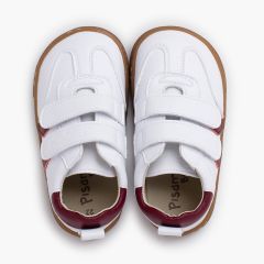 Sapatilhas brancas barefoot crianças riscas laterais Bordeaux
