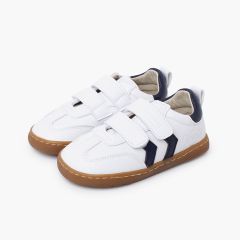Sapatilhas brancas barefoot crianças riscas laterais Azul Marinho