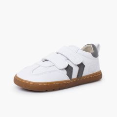 Sapatilhas brancas barefoot crianças riscas laterais Cinzento