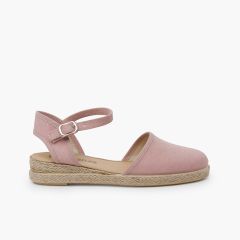 Alpercatas cunha linho fino Rosa Pastel