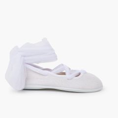 Sabrinas linho tiras cruzadas tule Branco