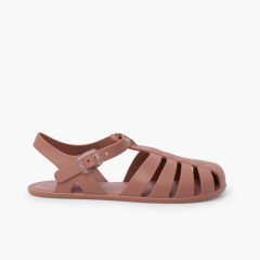 Sandálias borracha barefoot criança e mulher Rosa