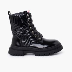 Botas militares estrela atacadores glitter Preto