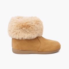 Botas menina gola pelinho sola fina Camelo