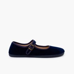 Merceditas mulher barefoot veludo fivela Azul Marinho