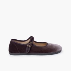 Merceditas mulher barefoot veludo fivela Cinzento
