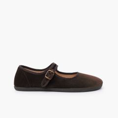 Merceditas mulher barefoot veludo fivela Castanho