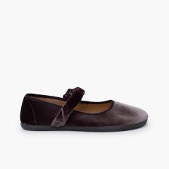 Merceditas barefoot veludo tira franzida Cinzento