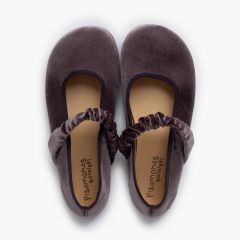 Merceditas barefoot veludo tira franzida Cinzento