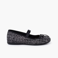 Merceditas elástico tweed brilho Preto
