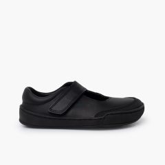 Merceditas colegiais barefoot pele menina Preto