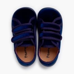 Sapatilhas veludo barefoot dupla tira aderente Azul Marinho