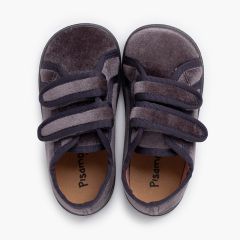 Sapatilhas veludo barefoot dupla tira aderente Cinzento
