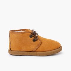Botas camurça forro pelinho atacadores bicolor Camelo