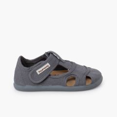 Sandalias barefoot menino lona fecho largo asfalto