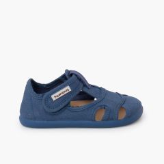 Sandalias barefoot menino lona fecho largo Azul Jeans