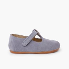 Pepitos barefoot camurça menino primeiros passos Azul Chumbo