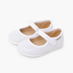 Merceditas barefoot linho brilho fecho aderente Branco