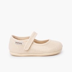 Merceditas barefoot linho brilho fecho aderente Champanhe
