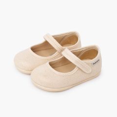 Merceditas barefoot linho brilho fecho aderente Champanhe
