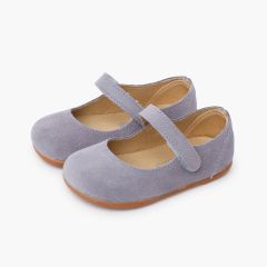 Merceditas barefoot camurça menina primeiros passos Azul Chumbo