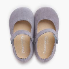 Merceditas barefoot camurça menina primeiros passos Azul Chumbo