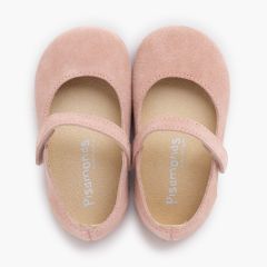 Merceditas barefoot camurça menina primeiros passos Rosa