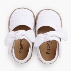 Alpargatas bebé bordado inglês laço Branco