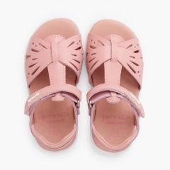 Sandálias barefoot menina borboleta pele Rosa