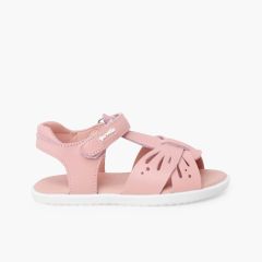 Sandálias barefoot menina borboleta pele Rosa