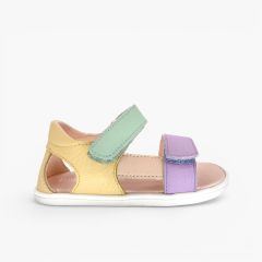 Sandálias barefoot primeiros passos tira lateral Multicolor